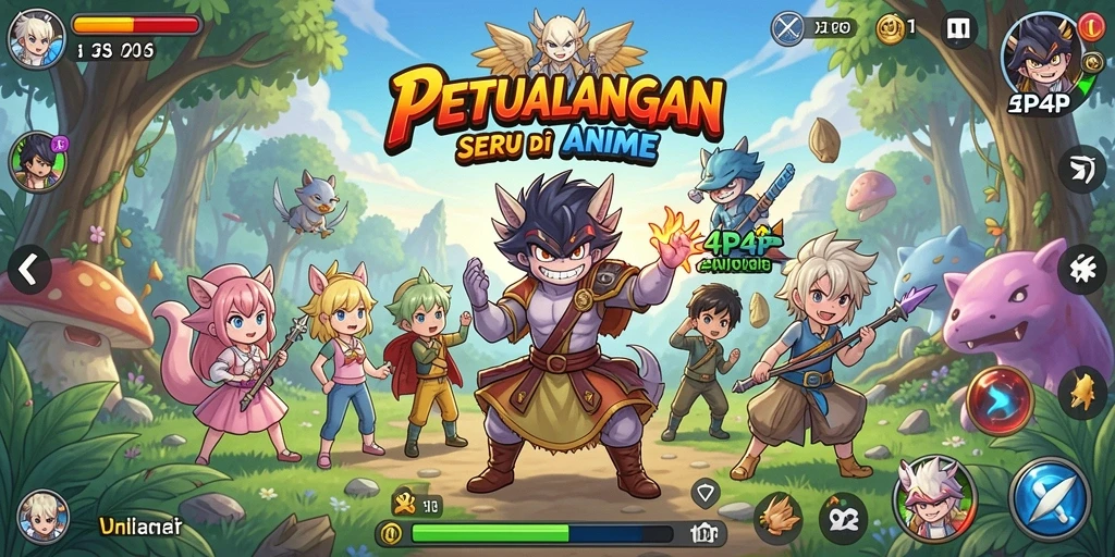 Tampilan gameplay 4P4P dengan karakter anime yang dinamis.
