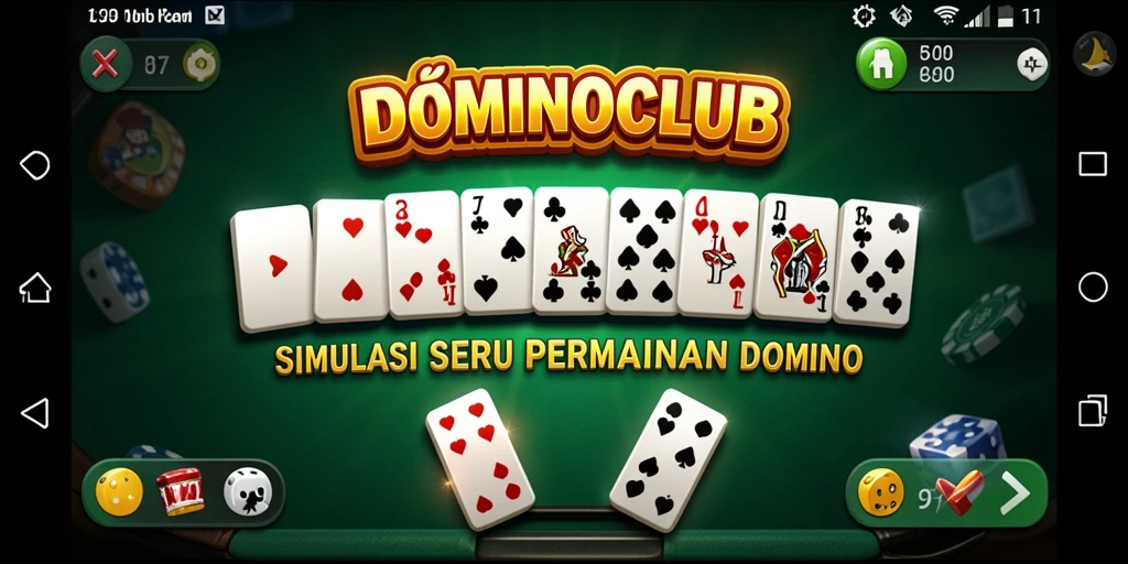 Screenshot gameplay <strong>DOMINOCLUB</strong> memperlihatkan suasana bermain domino yang interaktif dan seru.