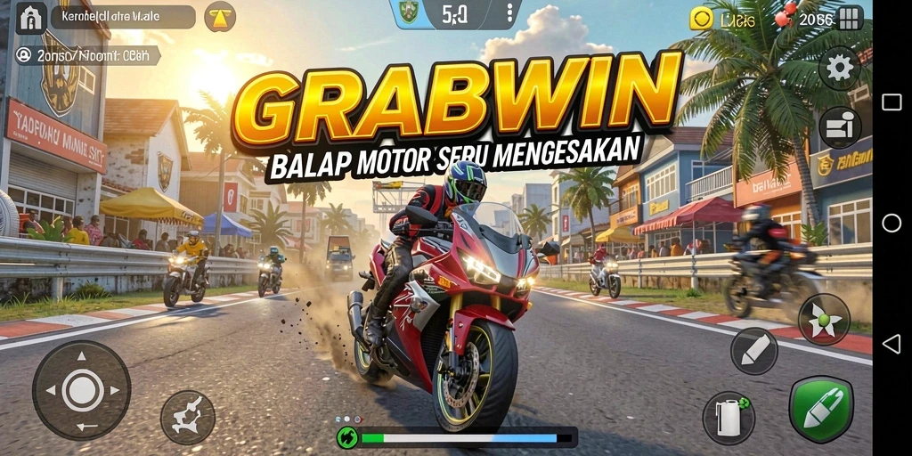 Gameplay mendebarkan dalam balap motor dari GRABWIN.