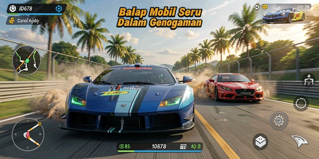 Screenshot gameplay ID678 yang menampilkan aksi balap seru.