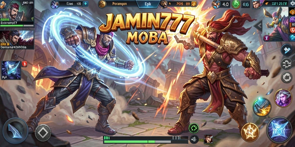 Tampilan aksi seru dalam permainan MOBA JAMIN777.