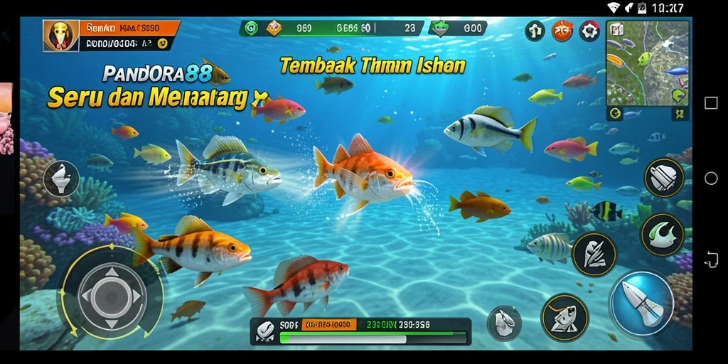 Tangkapan layar gameplay PANDORA88 menampilkan keseruan menembak ikan dengan efek visual yang menawan.